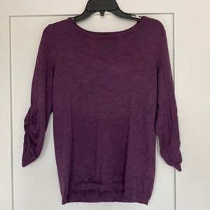 purple Ruched 3/4 sleeve pullover sweater